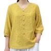 Summer Women's Vintage Embroidery Cotton Linen V-neck Mid Sleeve Casual Loose Fit Women's Clothing
