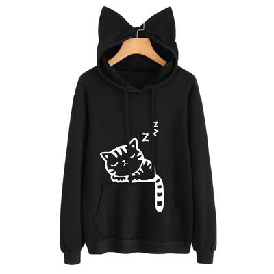 Fashion Girl TIK Tok Kawaii Casual Long Sleeved with Cat Ears Pullovers Sweatshirts Hoodie for Girls