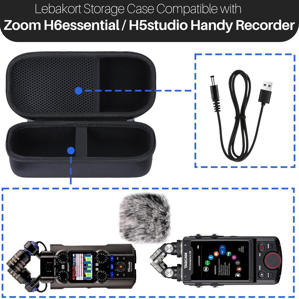 Lebakort Storage Case Compatible with Zoom H6 Essential and H5 Studio Handy Recorders
