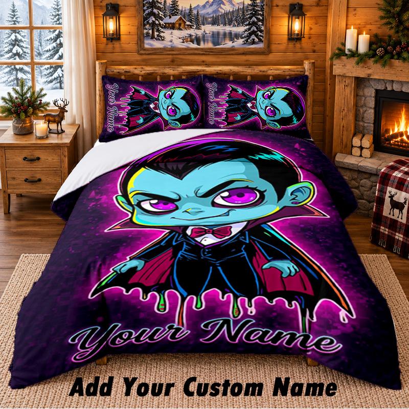 Dracula Individueller Name 3-teiliges Bettwäsche-Set 1 Bettlaken 2 Kissenbezüge Schlafzimmer Heimdekoration