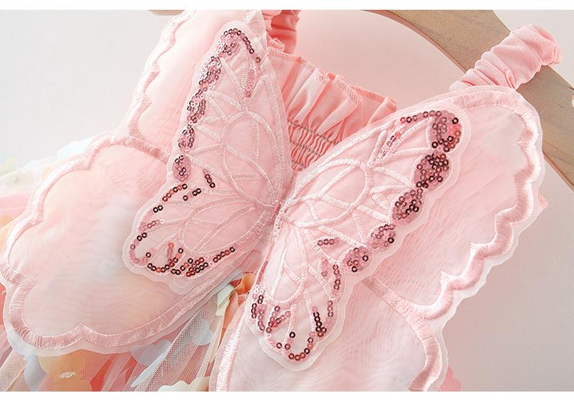 Girls' Summer Spaghetti Strap Mesh Dress with 3D Butterflies - Princess Style