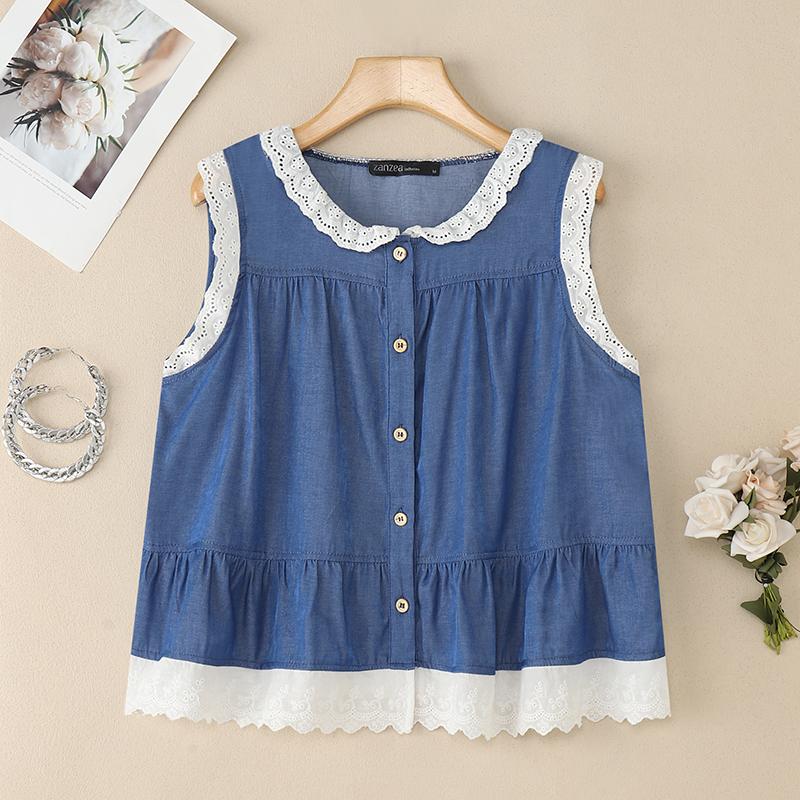 

ZANZEA Женские повседневные топы-майки без рукавов с круглым вырезом свободного кроя на лето 2XL синий