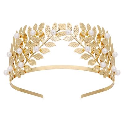 Wedding Crown Pearls Leaf Designs Comfortable Metal Headpiece For Bride Sustainable Party Accessory