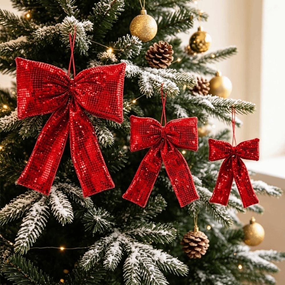 Hanging Christmas Sequin Bow Retro Exquisite Christmas Tree Ornament Sparkling Christmas Bow Pendant New Year Decoration