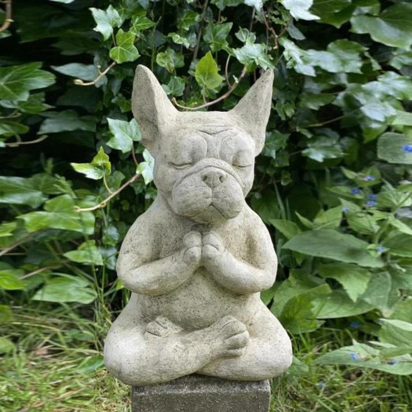 Waterproof Resin French Bulldog Sculpture Yoga Pose Meditation Dog Figurine Zen Garden Decoration Waterproof Prayer Ornaments