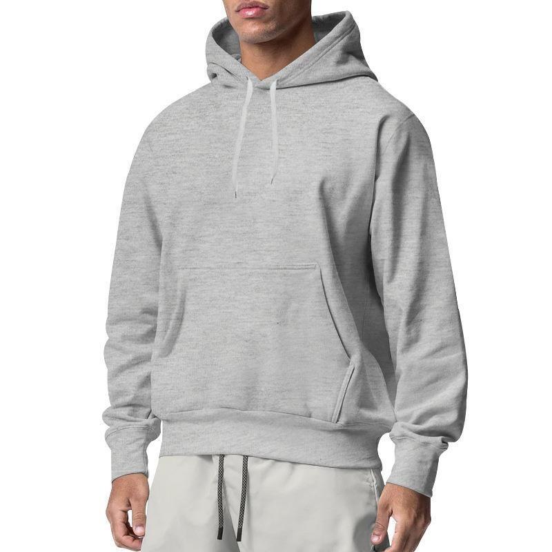 Mens Solid Fleece Hooded Sweatshirt Casual Loose Sports Long Sleeve Pullover