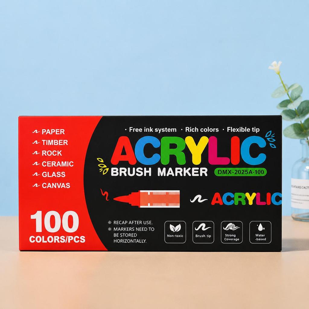 Liquid Ink Acrylic Markers Set, 60 Colors, Non-Bleeding, Visible Ink Level, Soft Tip for DIY Hand Painting.