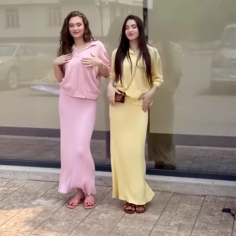 2025 Autumn Women's European-American Knit Top & Seven-Sleeve Bodycon Skirt Set