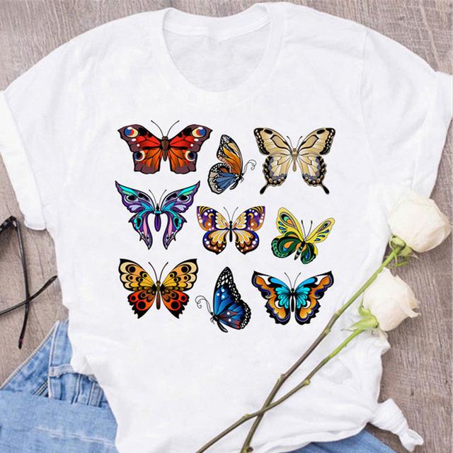 New Butterfly Print T Shirt Women T Shirt Summer Fashion Female Tops Ladies Short Sleeve Graphic Tee Shirts Woman Cute T-Shirts