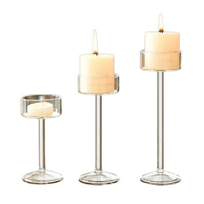 Hoher Kerzenhalter aus Glas, durchsichtig, Teelichtständer, Tischdekoration, eleganter Kerzenständer mit langem Stiel, Hochzeitsdekore