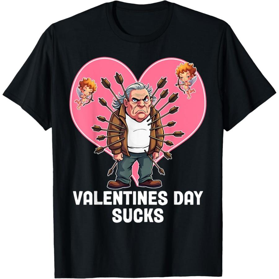 Funny Anti Valentines Day Sucks Grumpy Old Man Cupids Arrow T-Shirt XXXXXL чёрный
