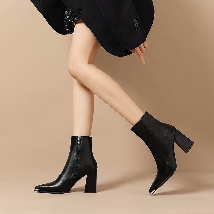 2025 new autumn and winter pointed high-heeled short boots show small thick heels ankle boots women's thin boots Martin boots temperament single boots