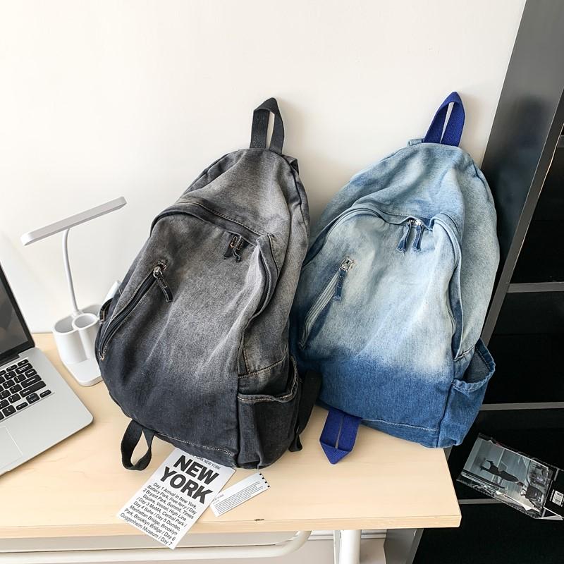Gradient Retro Rucksack Große Kapazität Schüler Schultasche Jeans Rucksack