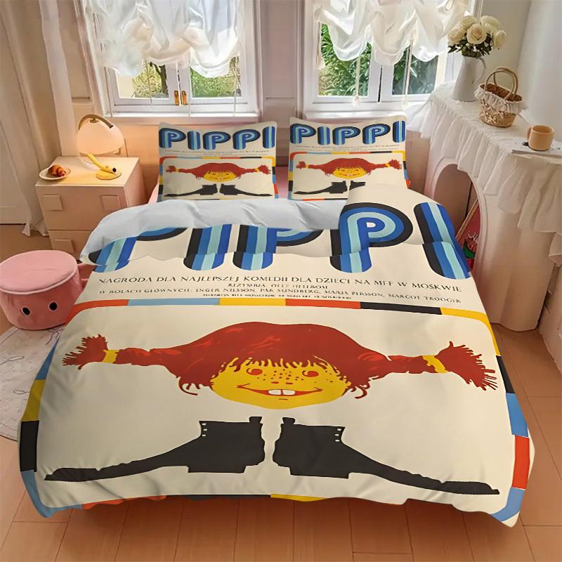 3-teiliges Pippi Langstrumpf Bettwäsche-Set - Maschinenwaschbar, Enthält 1 Bettbezug und 2 Kissenbezüge, Ohne Füllung yy251022234