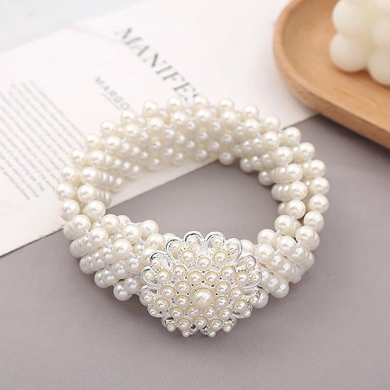 Ladies' Elastic Thin Waistband With Pearl  Waist Chain Simple Korean Style Drawstring Belt Women Apparel Accessories