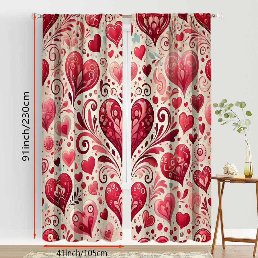 Set Of 2 Artistic Pink Hand Painted Heart Shaped Curtains Style Bedroom Living Room Decorative Drawbar Pockets Curtain Polyester Perfect For