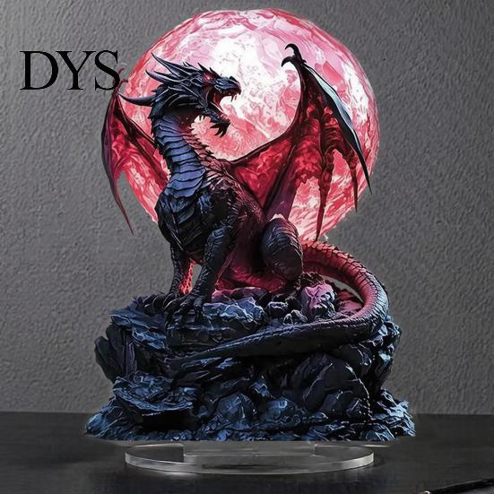 Creative Desk Ornament 2D Acrylic Dragon Moon Crystal Ball Sculpture Figurine, Waterproof Western Dark Fantasy Art Display Themed for Living