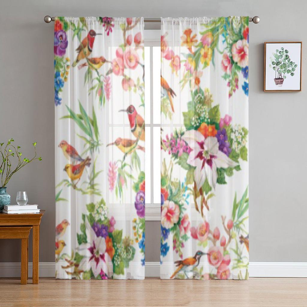 Flower Bird Tulle Sheer Curtains for Living Room Decoration Curtain for the Room Bedroom Kitchen Voile Organza Curtains