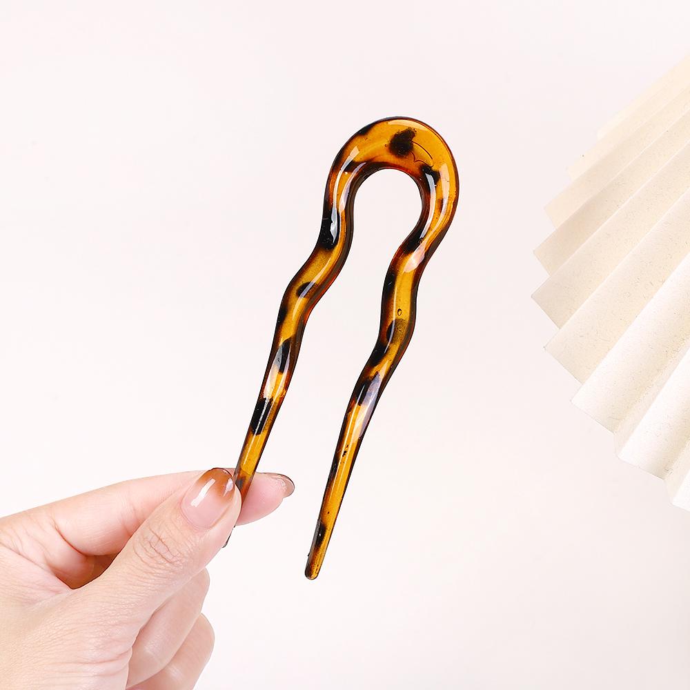 

Винтажная U-образная вилка-шпилька для волос с закруткой для женщин, девушек, ацетатная волнистая леопардовая заколка-шпилька для пучка, головной убор, аксессуары для волос
