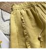 Women's Yellow Ruffled Wide-Leg Summer Shorts with Elastic Drawstring Waist