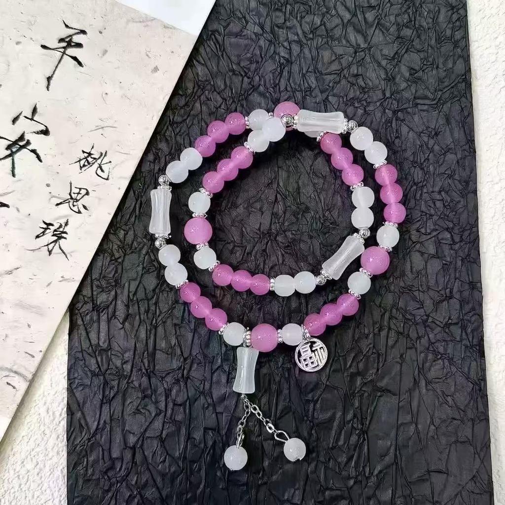 Bohemian Sweet  Beaded Bracelet for Women Girls Pink Color Imitation Jade Crystal Hand Jewelry Birthday Party Gifts
