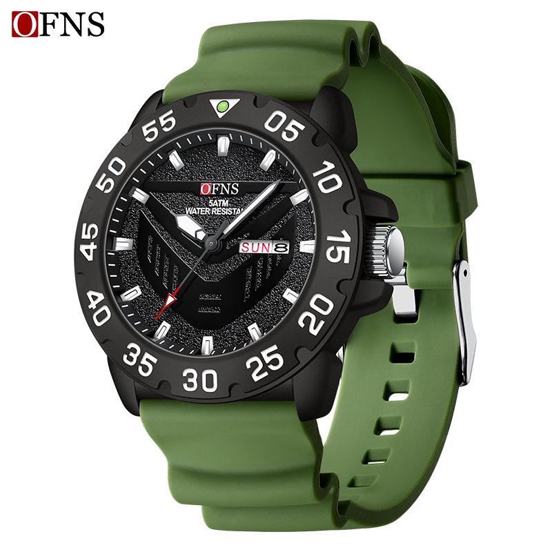 OFNS Men s Youth Sports Quartz Watch with Luminous Dial, Rotating Bezel, Double Calendar, and Waterproof Design.