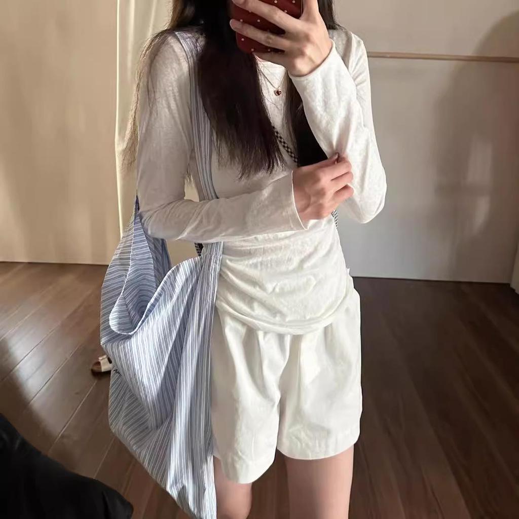 Weiße Sonnenschutzbluse: Damen Frühling/Sommer 2025, Leicht transparent, Gestrickt, Langärmlig, Sexy Unterzieh-Top.