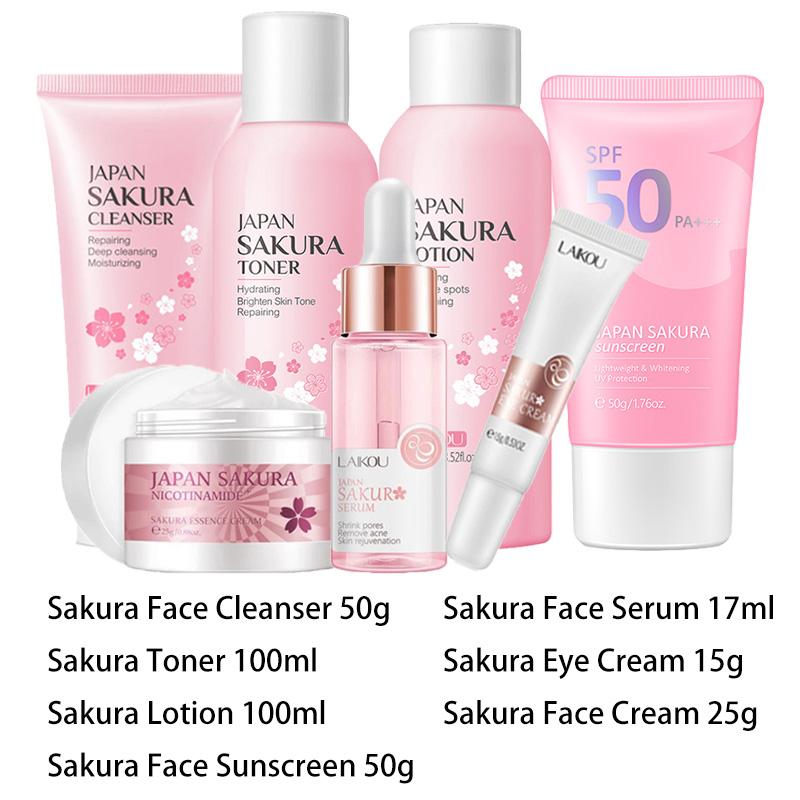 Sakura Oczyszczający Żel do Twarzy Koreańskie Serum do Twarzy Peeling Złuszczający Nawilżający Tonik Krem pod Oczy Krem z Filtrem Kosmetyki Zestaw do Pielęgnacji Skóry