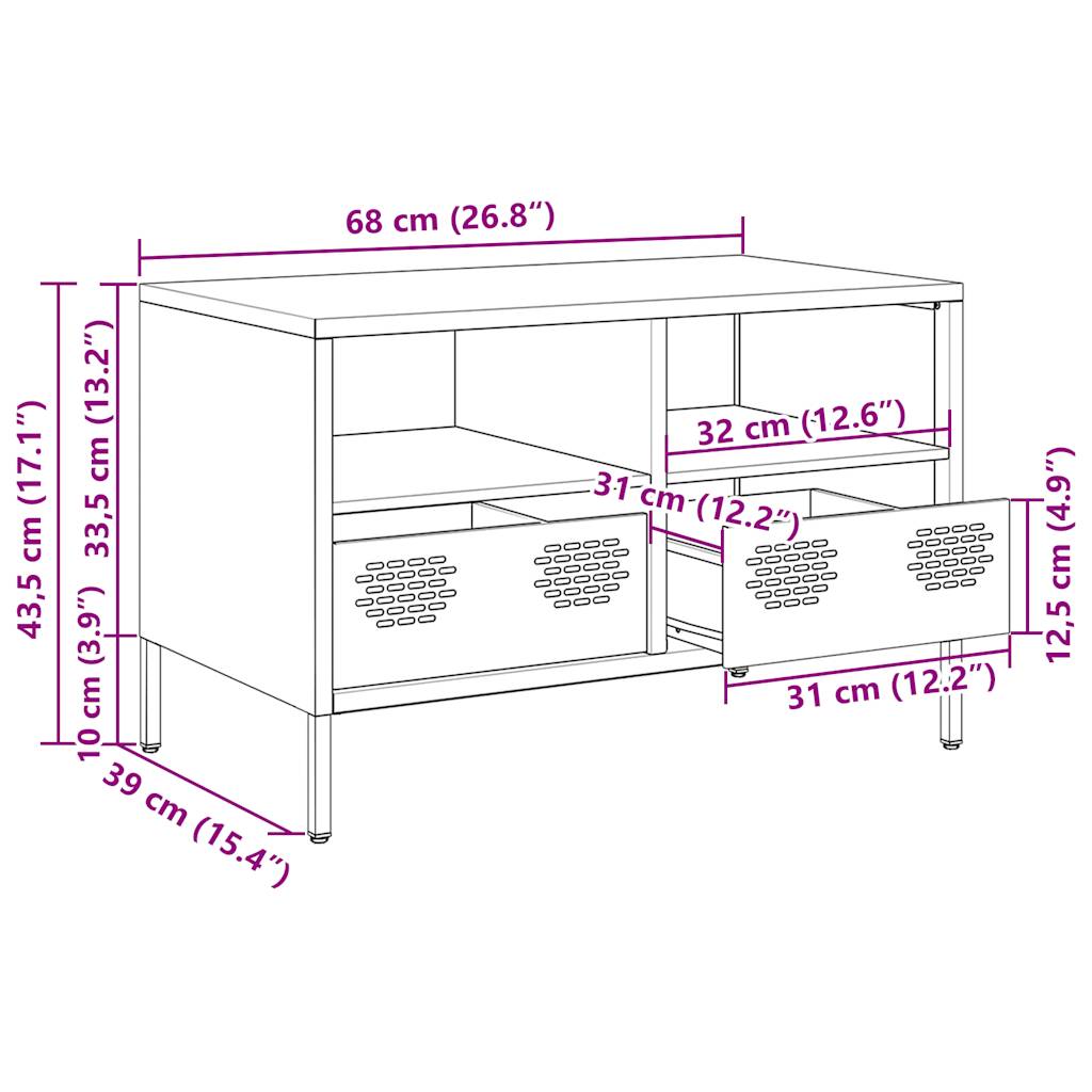 TV Stand Mustard Yellow 68 X 39 X 43.5 Cm Cold Rolled Steel