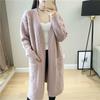 Loose V-neck Mid-length Knitted Cardigan for Women Diamond-shaped Twisted Sweater Coat Solid-color Casual Long-sleeved Cardigan