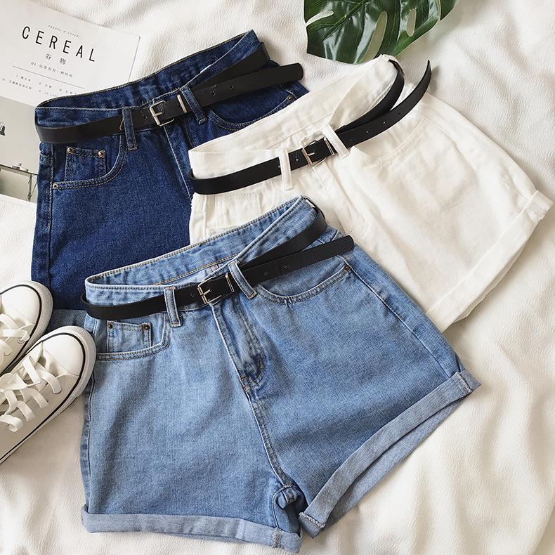 Women's High-Waisted Korean Style Denim Shorts with Rolled Hem