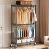 Heavy Duty Clothes Rack, Double Hanging Rods Clothing Garment Rack with Bottom and Top Storage Tier, Rolling Clothing Rack for Hanging Clothes, 1''