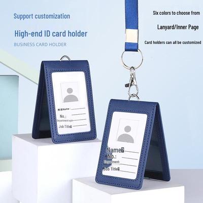 Dual-Sided Foldable ID Badge Holder with Lanyard for Employee, Student, or Bus Cards.