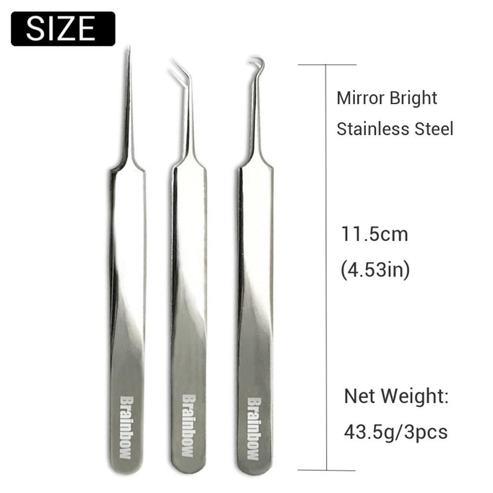 Pensetă pentru puncte negre Brain Bow 3 & Extractor de comedoane cu vârf curbat pentru imperfecțiuni, Îngrijirea pielii, 01 Argintiu, 1 bucată