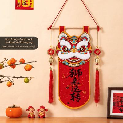 Knitted Lion Dance Decoration Pendant Tassels Design Good Fortune Banner Hanging Ornament Traditional Awakening Lions Door Decor