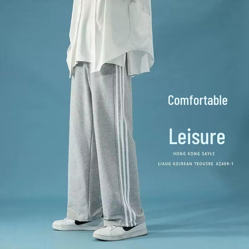 

Men s Wide-Leg Striped Sweatpants - Hong Kong Style, Lightweight, Straight, Loose & Versatile for Spring & Fall. S