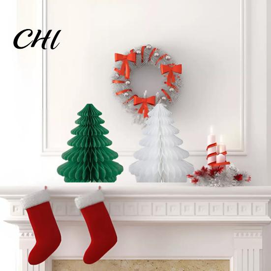 Layered Christmas Tree Decorations Decoration Hanging Ornament Easy Assembly Aesthetic Holiday Ornaments Festive Decor 3D Honeycomb Paper Setting