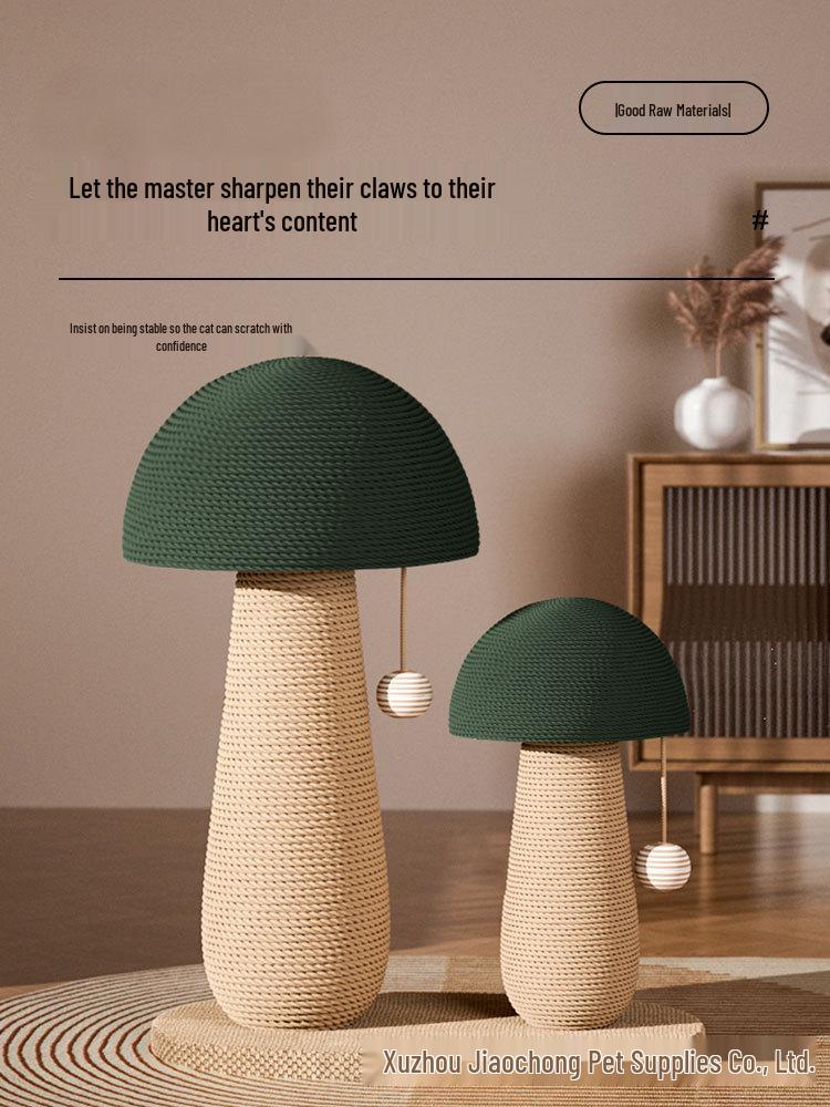 Durable Sisal Mushroom Cat Scratching Post: Vertically Mounted Claw Sharpening Toy