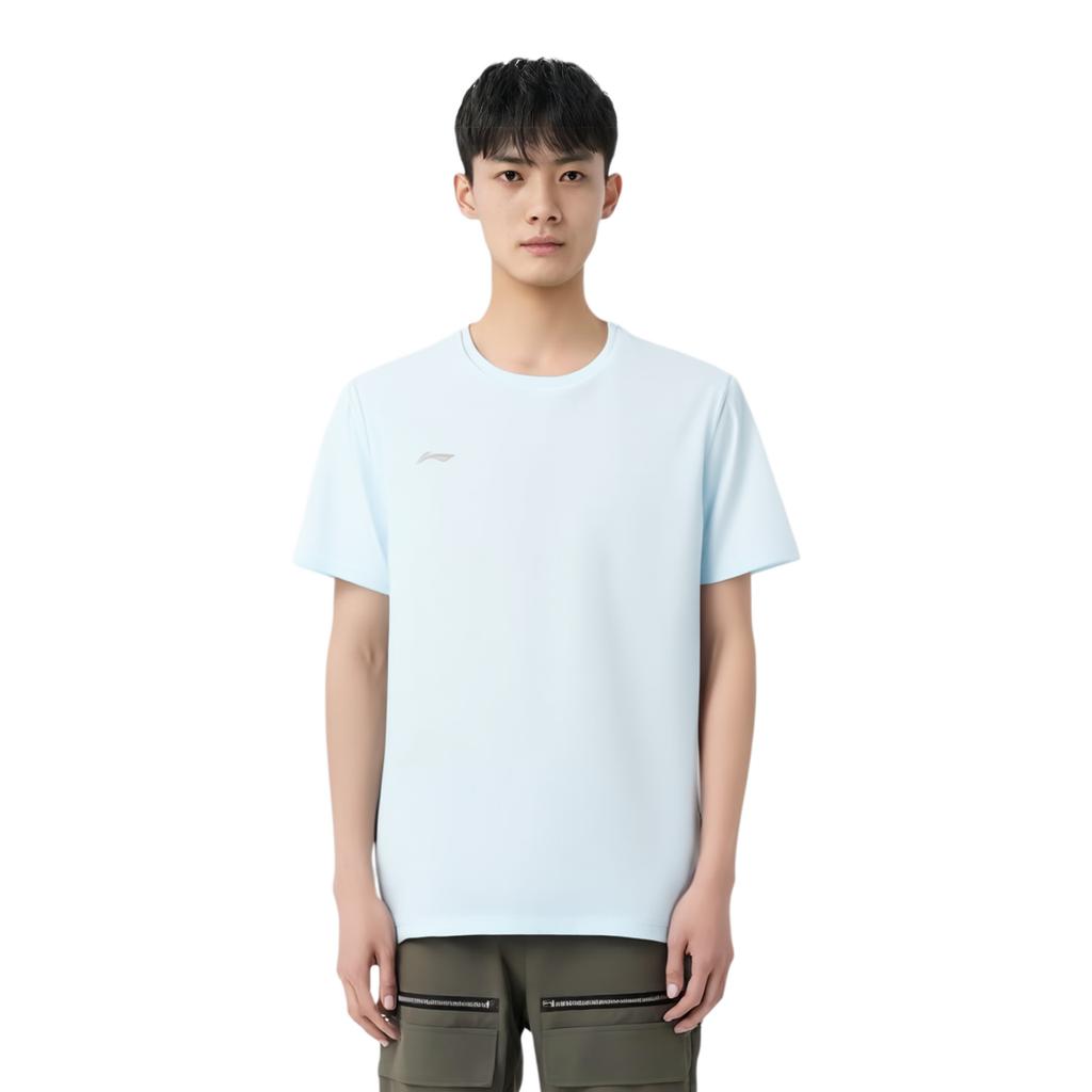 Li Ning Sports Lifestyle Series Solid Color Round Neck Comfortable Versatile Breathable Short Sleeve T-Shirt Men Tops Blue ATSU873-4