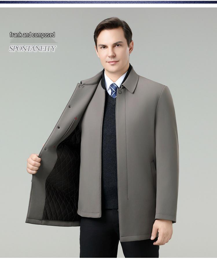 Men's Winter Down Jacket: White Duck Down, Middle-Aged, Thickened, Detachable Liner, Lapel, Warm Coat.