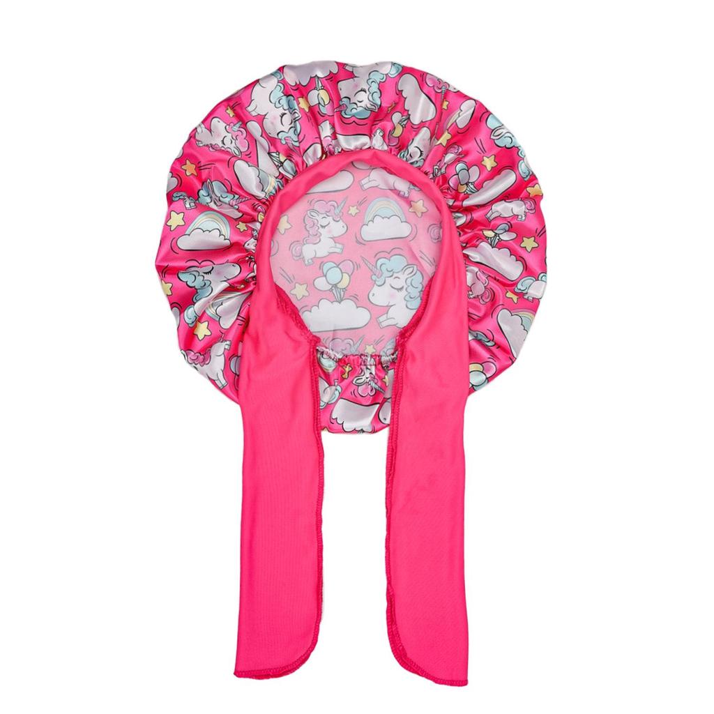 Kinder Einhorn Satin Schlafmütze zum Binden mit Gummiband