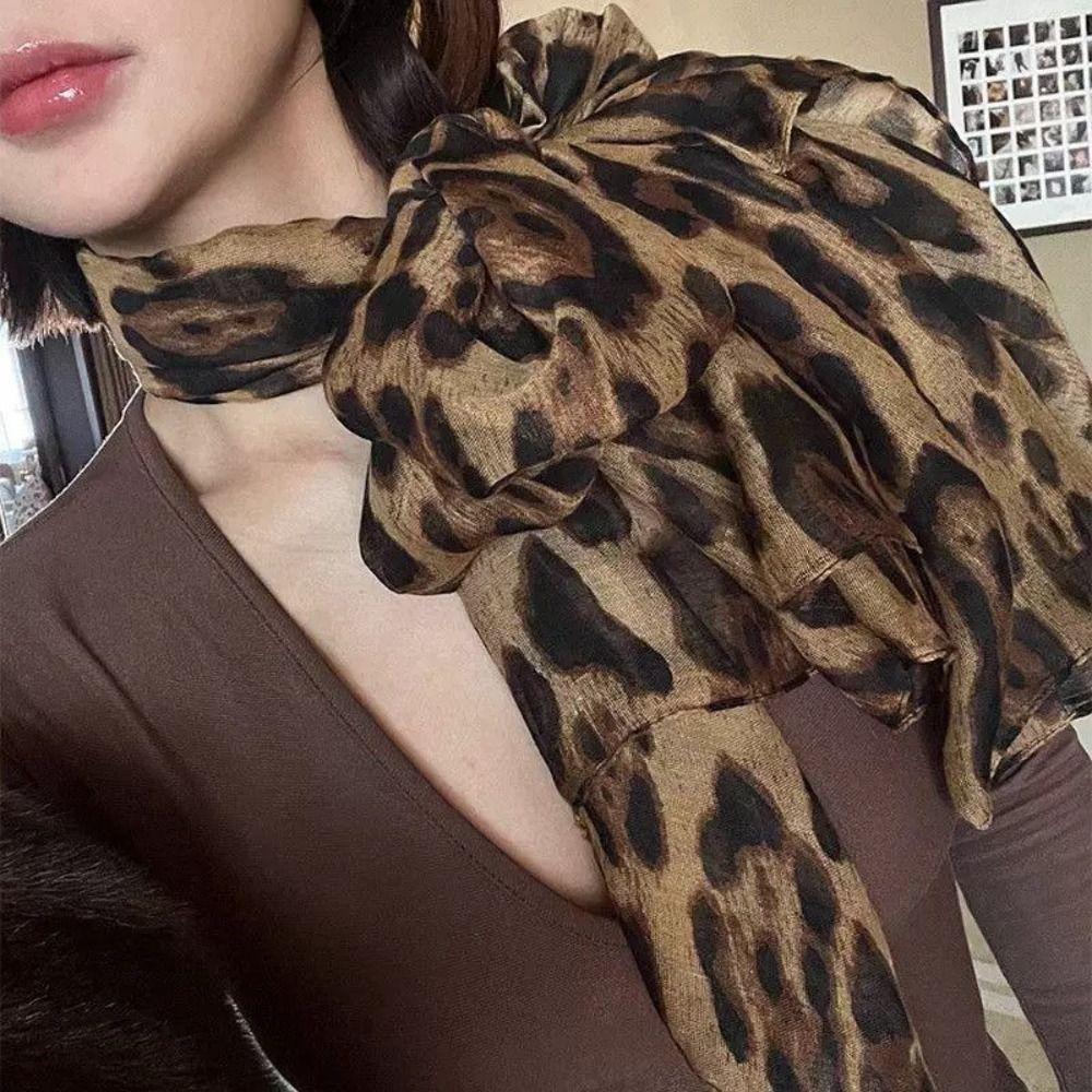 Spring And Summer Women Fashion Soft Leopard Print Scarf Thin Long Femme Headband Woman Hijab Scarves Scarf