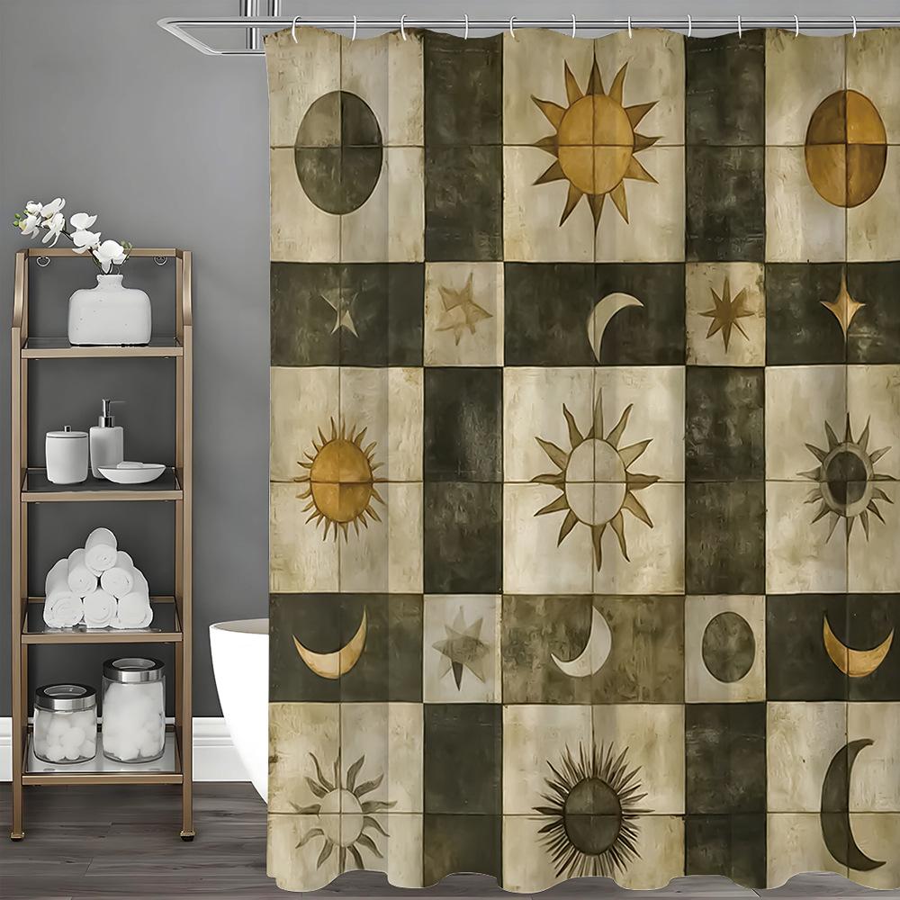 Jigsaw style: Sun and Moon Shower Curtain Washable Dirt-Resistant Shower Head waterproof Polyester Bath Curtain For Home Decor