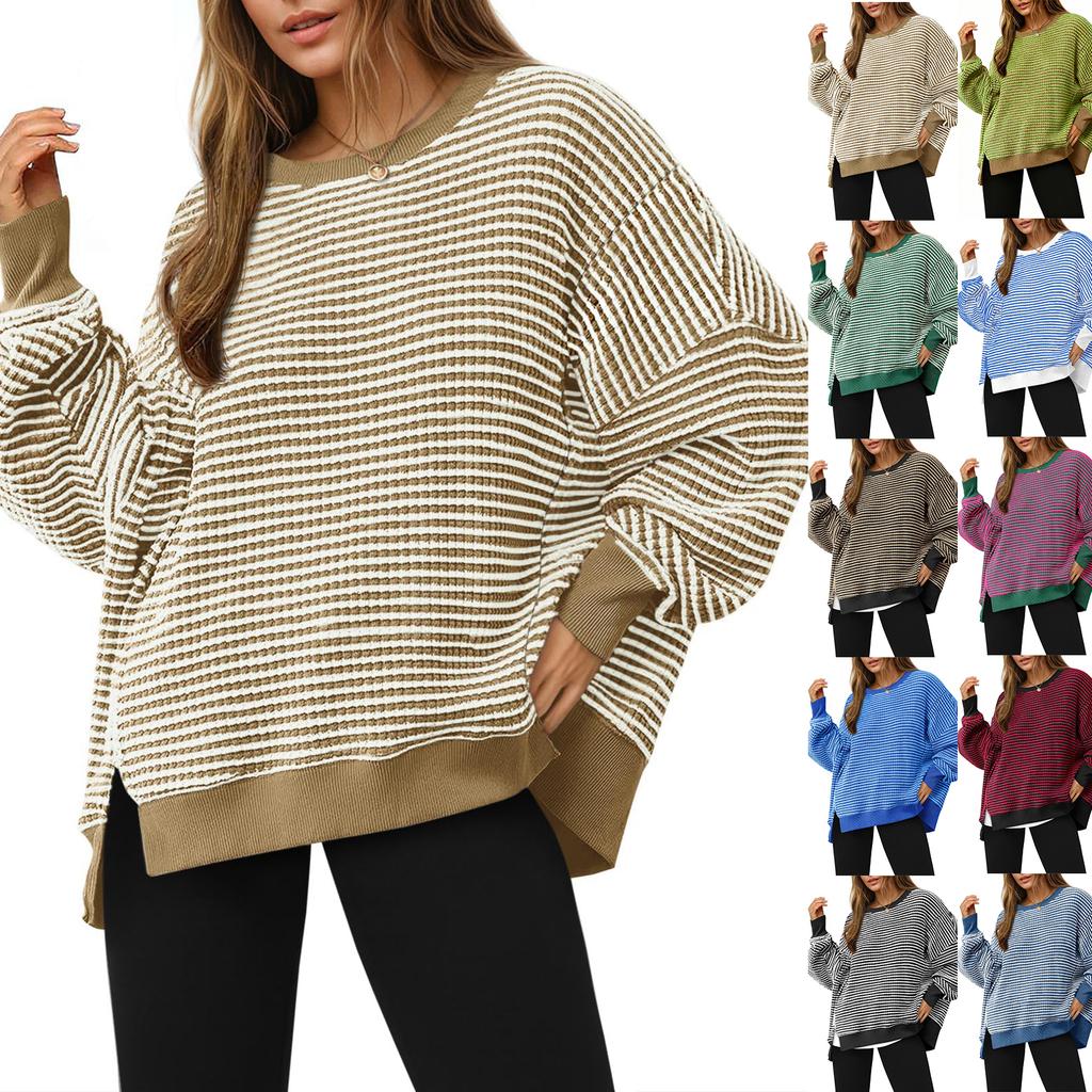 Women's Long-sleeved Round-neck Striped Round-neck Versatile Casual Loose Sweatshirt