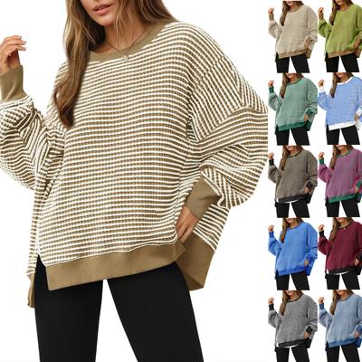 Damen Langarm Rundhals Gestreift Rundhals Vielseitig Lässig Locker Sweatshirt