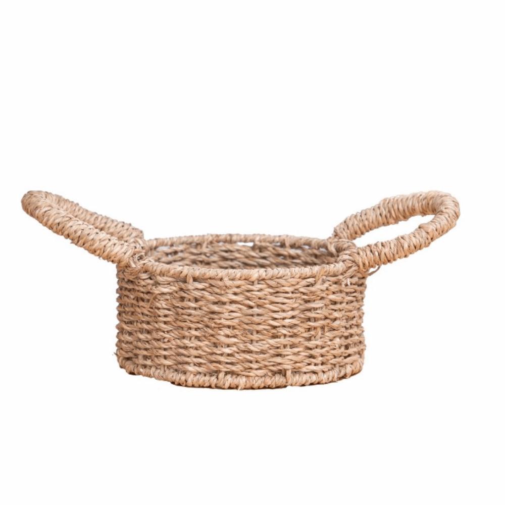 

Round Shape Storage Basket Natural Material Soft Handles Cosmetics Box Decorative Lightweight Sundries Organizer Home Storage
