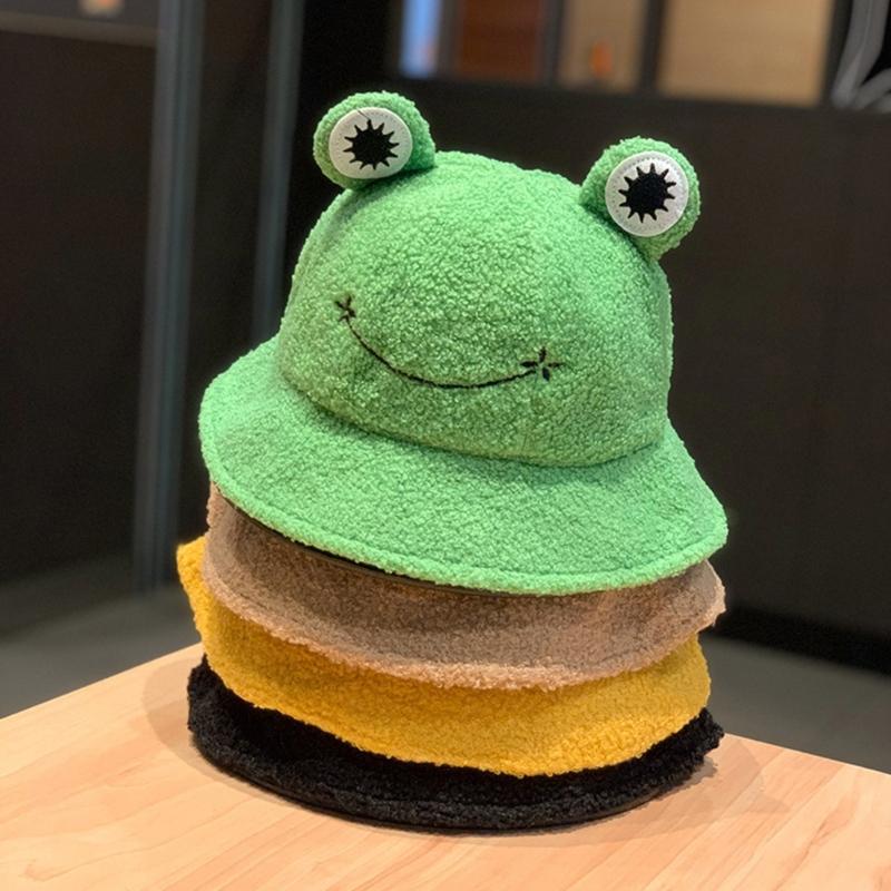 Winter Bucket Hat Polyester Plush Fisherman Caps for Women Men Keep Warm Cute Cartoon for Frog Style Trendy Accessories