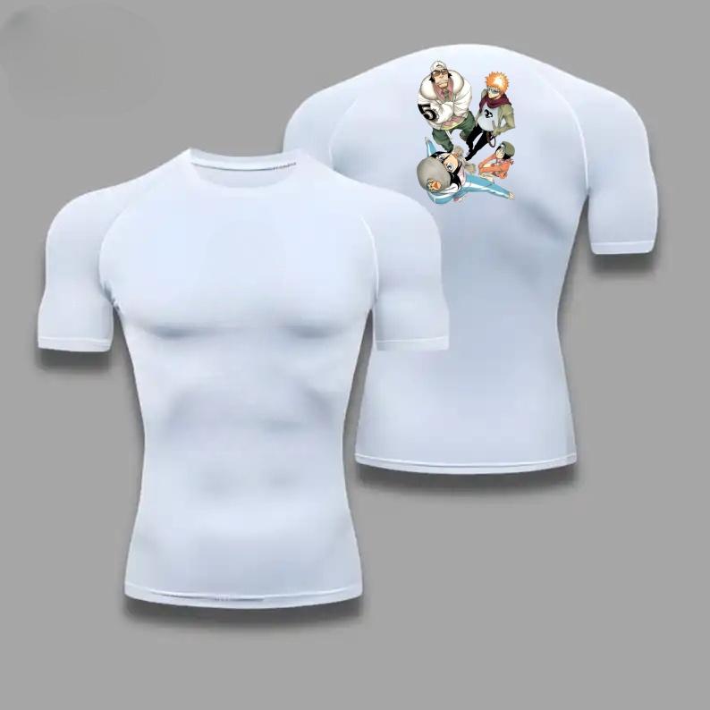 Summer Athletic Compression T-Shirt Breathable Quick-Dry High-Elasticity Short Sleeve Tee with Bold Bleach Graphic Gym Running
