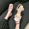 One-word Buckle with Thick-heeled Sandals for Outer Wear, New Summer Design, High-heeled Rhinestone Sandals, One Piece for Women's Shoes 2025