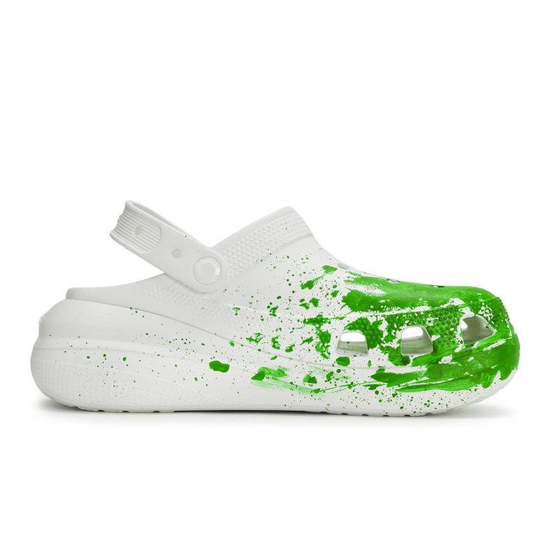 Crocs Crush Clog 811 Manufacture Encourage Live Special Shoe Box Distressed Fluid Splash Ink Personality Unisex Same White Green